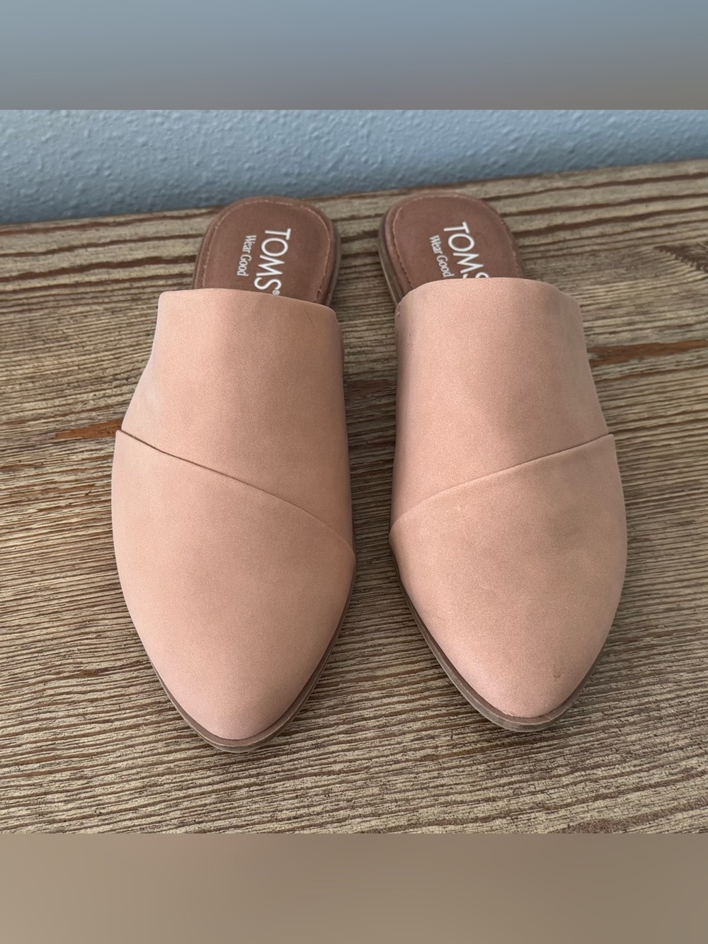 Toms Jade mules women’s size 7 blush taupe faux suede flats shoes slip on EUC - Picture 4 of 9